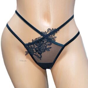 Victoria’s Secret Very Sexy Floral Appliqué Mesh Brazilian Slip Strappy Panty S